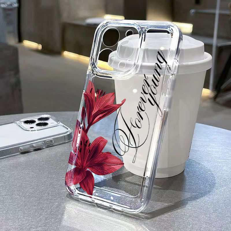 Phone Cases Xr - 버건디 릴리 잉글리시 레터 패턴 디자인