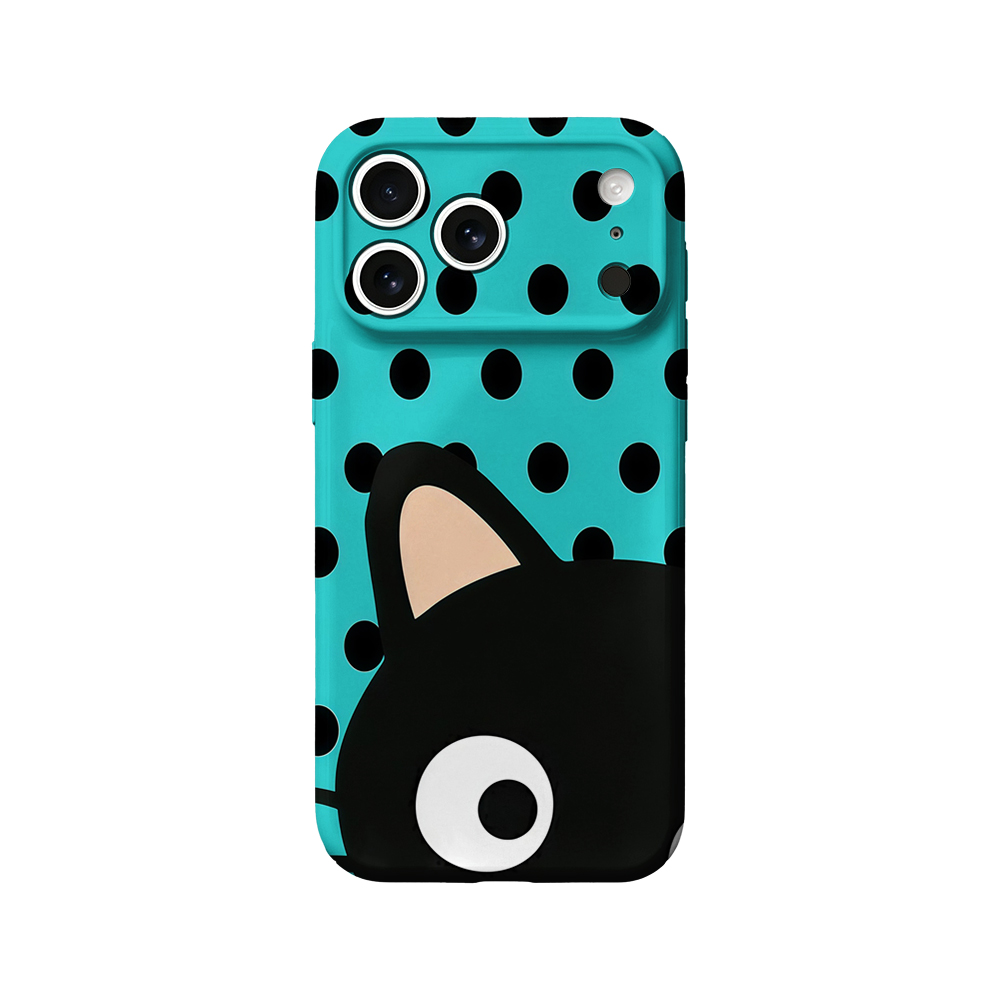 Phone Cases Mous - 터키석색 물방울 무늬 고양이 디자인 아이폰