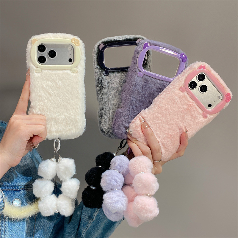 Phone Cases Iphone 16 Pro - 고급 솔리드 컬러 퍼리 플러시 폰