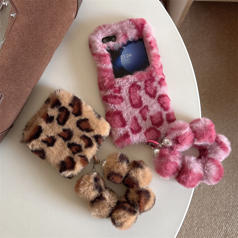 Phone Cases For Samsung Galaxy - 패션 레오파드 프린트 플러피 플러시 손목