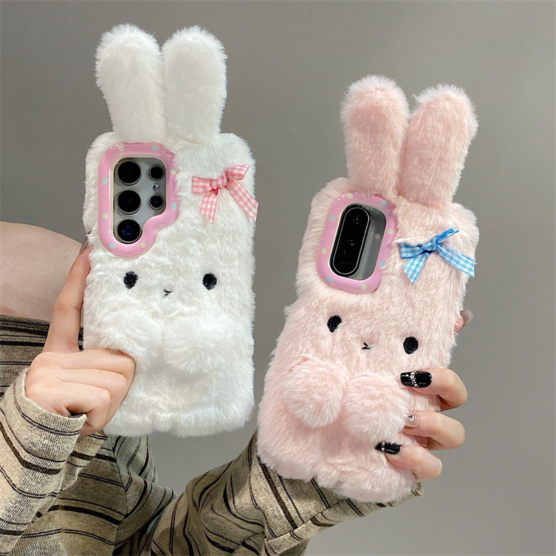 코렌 3D 만화 리본 토끼 귀 따뜻한 털 플러시 폰 케 - Phone Cases For Samsung Galaxy 리뷰 및 가격