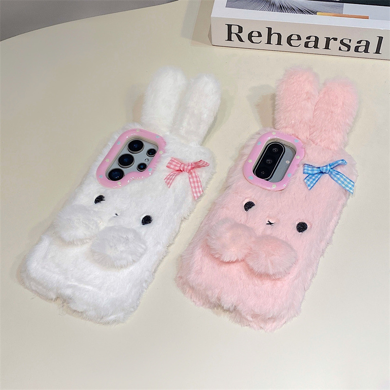 코렌 3D 만화 리본 토끼 귀 따뜻한 털 플러시 폰 케 - Phone Cases For Samsung Galaxy 리뷰 및 가격